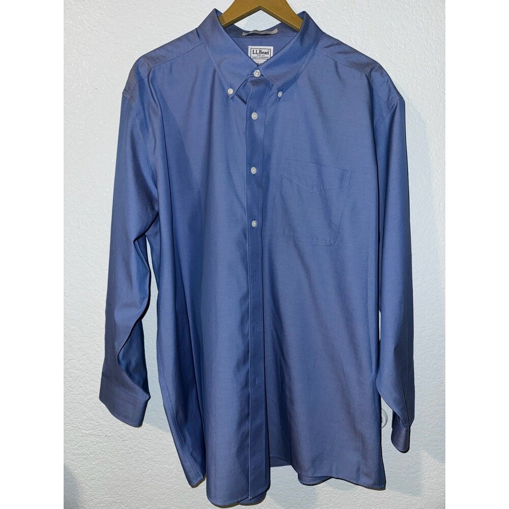 L.L.Bean Wrinkle Free Pinpoint Oxford Shirt Mens 18-34 Blue Traditional Fit
